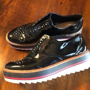 Zara Platform Black Patent Oxfords 39